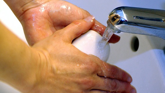 Hände werden mit Seife unter fließendem Wasser gewaschen © picture-alliance/dpa/ZB Foto: Gambarini Mauricio
