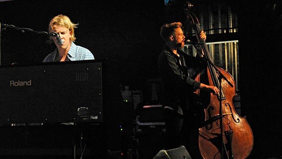 Auch ein Kontrabass ist dabei: Tom Odell beim Konzert in Göttingen. © NDR 2 Foto: Isabell Schiffler