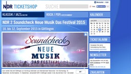 Screenshot NDR Ticketshop zum NDR 2 Soundcheck-Festival 2015  