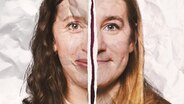 Zwei montierte Gesichtshälften vor zerknittertem Papier-Hintergrund: Miriam und Pauline © NDR / Studio Fritz Gnad 