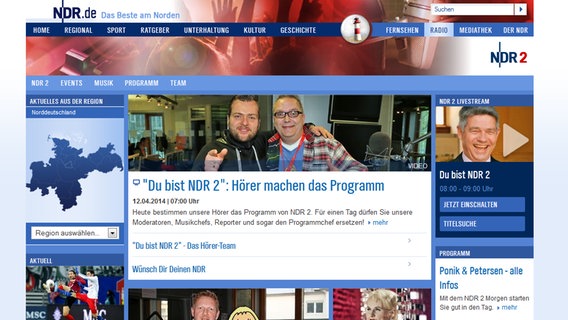 Auf der Homepage von NDR 2 sind die Hörer-Moderator auch im Livestream mit Bild zu sehen. © NDR 2 Foto: Screenshot