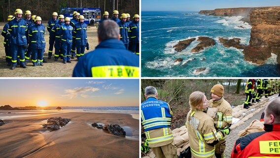 THW-Mitglieder, Sandsack-Träger der Feuerwehr Oldenburg, Strandlandschaften auf "Fueteventura". (Montage) © picture alliance / dpa / Global Travel Images Foto: Philipp Schulze/Jürgen Held/Hauke-Christian Dittrich