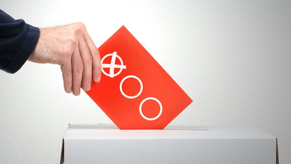 Ein Stimmzettel mit einem Kreuz wird in eine Wahlurne geworfen. © fotolia.com Foto: kebox, pico