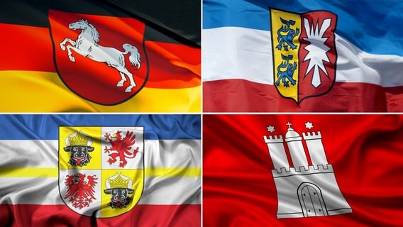 Flaggen der norddeutschen Bundesländer © iStock, Fotolia Foto: Bjoern Kindler, Martina Berg, promesaartstudio, aldorado