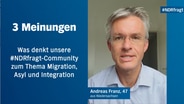 Drei #NDRfragt-Mitglieder sagen ihre Meinung zum Thema Migration, Asyl und Integration. © Lea Knauf, Andreas Franz, Jonas Bartels 