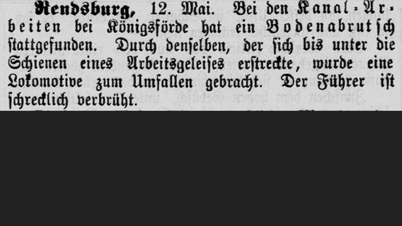 Meldung aus der "Kanal-Zeitung" vom 15. Mai 1890 über einen Arbeitsunfall. © Stadtarchiv Brunsbüttel, Kanalzeitung 15.05.1890 gray0060 