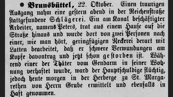 Meldung aus der "Kanal-Zeitung" vom 23. Oktober 1888 über eine Schlägerei. © Stadtarchiv Brunsbüttel, Kanalzeitung 23.10.1888 gray0113 