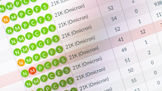 Auf einem Monitor der PCR-Analytik im Labor vom Niedersächsischen Landesgesundheitsamt (NLGA) werden verschiedene Varianten des Coronavirus wie Delta und Omikron dargestellt Auf einem Monitor der PCR-Analytik im Labor vom Niedersächsischen Landesgesundheitsamt (NLGA) werden verschiedene Varianten des Coronavirus wie Delta und Omikron dargestellt © picture alliance Foto: Julian Stratenschulte