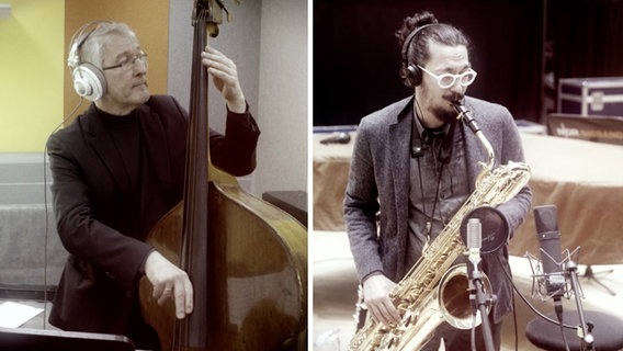 Montage: Bassist Paul Imm und Saxofonist Luigi Grasso im Splitscreen bei ihrem Duo © NDR Foto: Screenshot