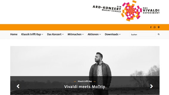 Screenshot: Homepage Vivaldi-Experiment beim ARD Schulkonzert mit Rapper MoTrip © ARD 