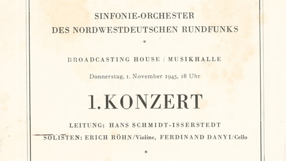 Konzertplakat des NWDR Sinfonieorchesters aus dem Jahr 1945. © NDR 