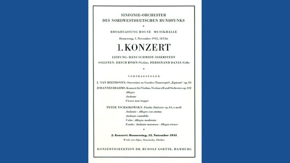Konzertzettel des ersten Sinfoniekonzerts des NDR Sinfonieorchesters © NDR 