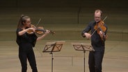 Screenshot: Aline Saniter und Jan Larsen spielen Bratsche in der Elbphilharmonie. © NDR 