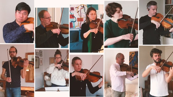 Screenshot: Vier Bratscher*innen des NDR Elbphilharmonie Orchesters im Splitscreen © NDR Foto: Screenshot