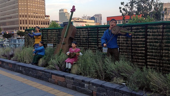 Musikerfiguren vor einer Schallschutzwand in Daegu, Südkorea © NDR Sinfonieorchester 
