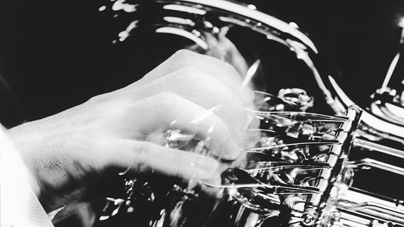 Detailaufnahme: eine Hand spielt die Ventile einer Tuba © NDR 