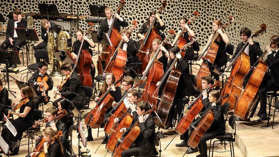 Das NDR Jugendsinfonieorchester auf der Bühne im Großen Saal der Elbphilharmonie © NDR Foto: Marcus Krüger