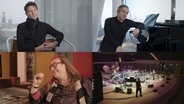 Krzysztof Urbański (von oben links), Piotr Anderszewski, Vladyslav Sendecki, Geir Lysne auf der Bühne der Elbphilharmonie (Montage) © NDR 