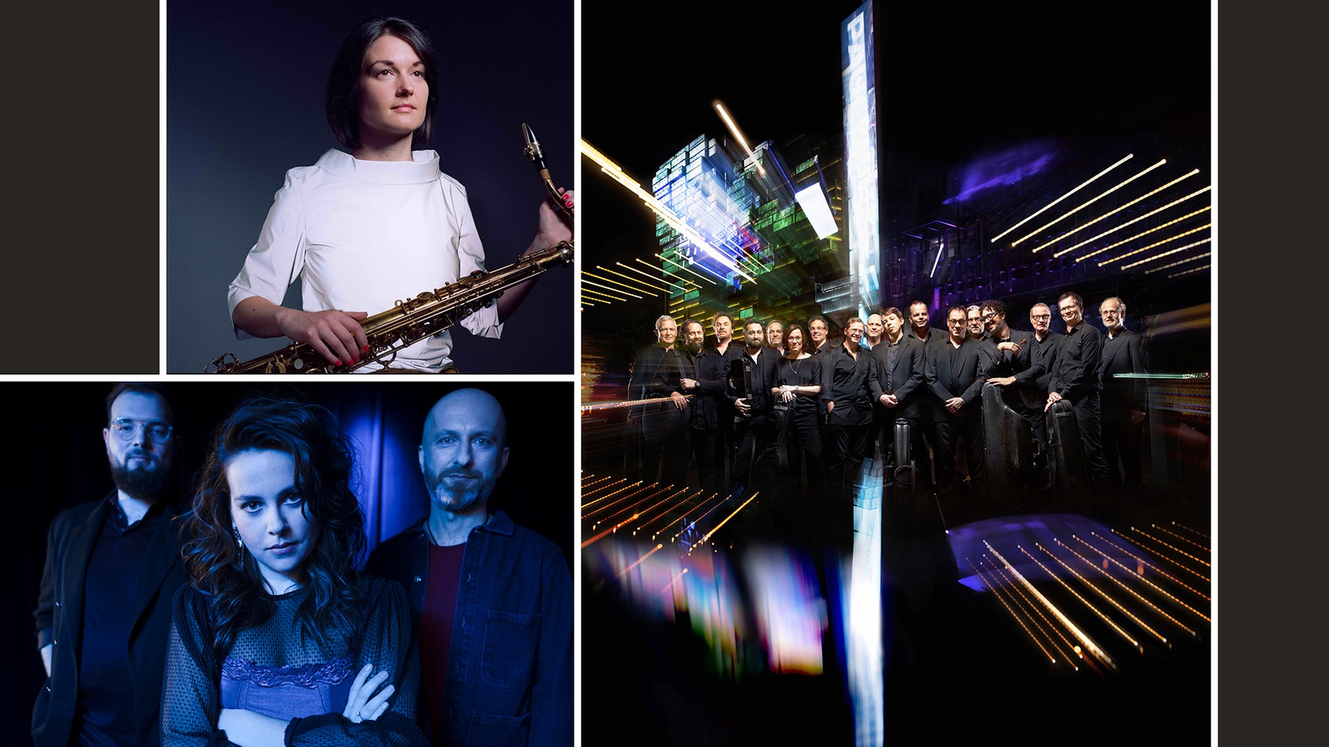 Montage: Trish Clowes, Kasia Pietrzko Trio und die NDR Bigband (v.l.n.r.) © NDR Foto: Rose Hendry (Trish Clowes) / Bartosz Maciejewski (Kasia Pietrzko Trio) / Maik Floeder (NDR Bigband)