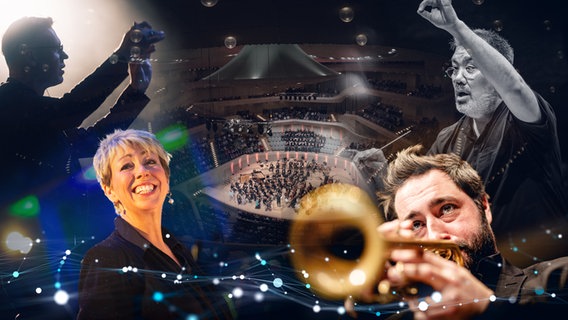 Bildmontage mit den Ensembles des NDR: NDR Bigband, NDR Elbphilharmonie Orchester, NDR Vokalensemble. © NDR 