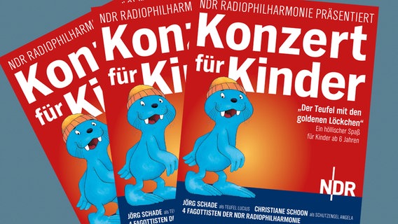 Programmheft-Cover zum Konzert für Kinder am 20. September 2015 mit Jörg Schade, "Der Teufel mit den goldenen Haaren". © NDR 
