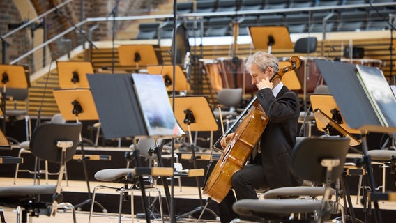 Cellist der NDR Radiophilharmonie Jan Hendrik Rübel in der Konzertkirche Neubrandenburg © NDR Foto: Oliver Borchert