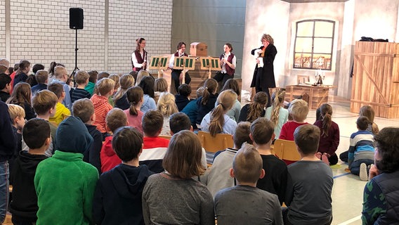 Das Musiktheaterstück "Beethoven zieht wieder um!" in der Turnhalle der Wäldchenschule Arnum. © NDR Foto: Bettina Pohl