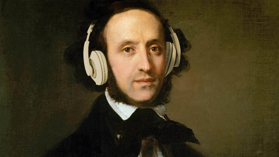 Montage: Mendelssohn mit Kopfhörern © picture alliance / akg-images 