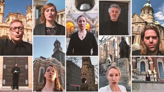 Einzelne Sängerinnen und Sänger singen vor Kirchen (Splitscreen). © NDR 