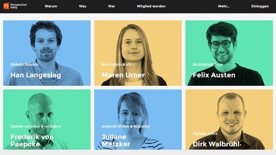 Der Screenshot der Website "Perspective Daily" zeigt sechs Mitarbeiter aus dem Redaktionsteam. © Perspective Daily Foto: Screenshot