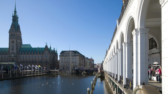 Blick auf die Alsterarkaden und das Rathaus in Hamburg © VRD Foto: VRD