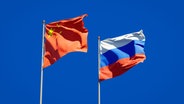 Die chinesische Flagge neben der russischen Flagge. © picture alliance / Zoonar | Leonid Altman Foto: Leonid Altman
