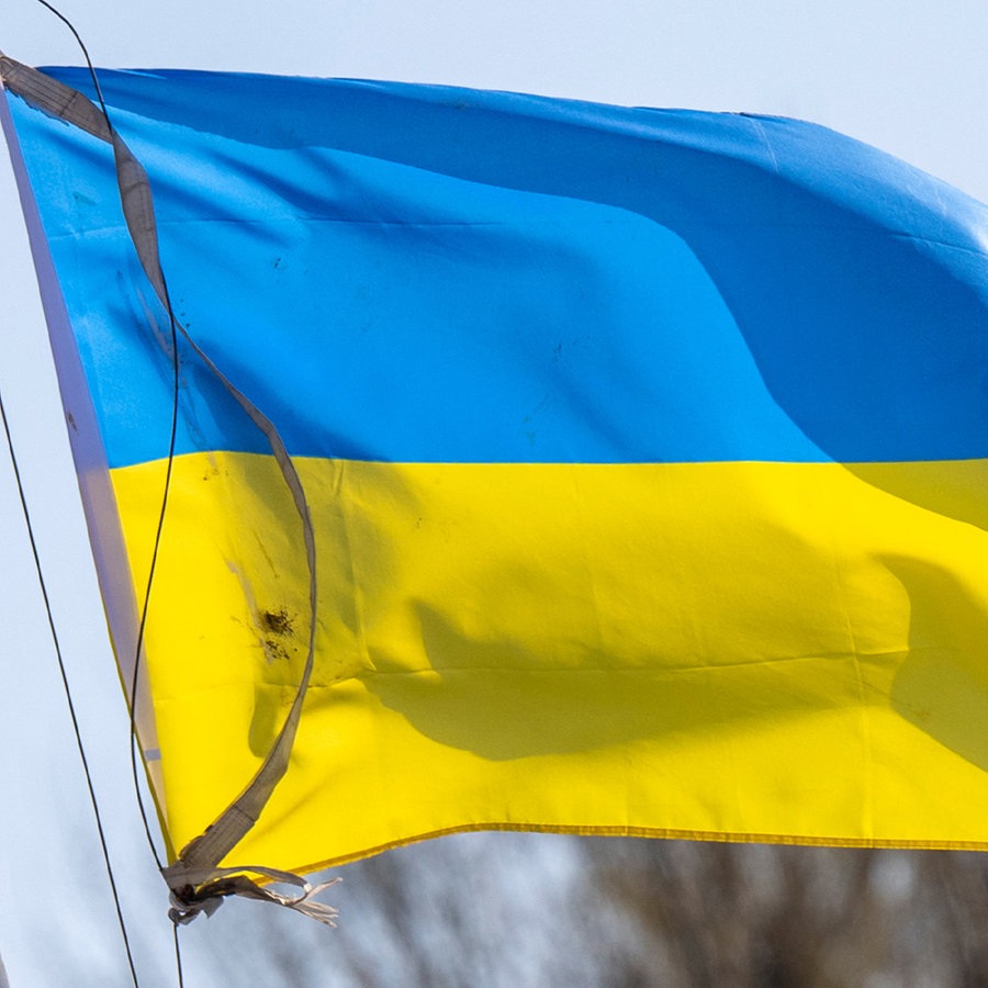 Die Flagge der Ukraine weht auf einem Schiffsmast im Wind. ©  dpa-Bildfunk Foto: Monika Skolimowska
