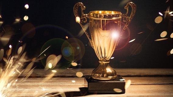 Ein Pokal steht im sprühendem Glitzerlicht auf dunklem Untergrund. © photocase Foto: Mcdeekey, MichaelJBerlin