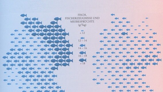 Auschnitt der Karte "Fischverzehr" vom Buch "Deutschlandkarte" von Matthias Stolz. © ZEITmagazin, Grafik Ole Häntzschel Foto: Grafik Ole Häntzschel