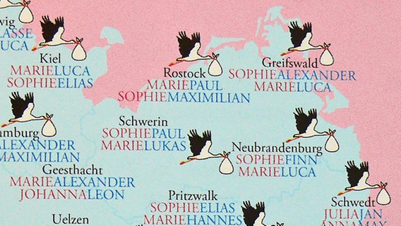 Auschnitt der Karte "Vornamen" vom Buch "Deutschlandkarte" von Matthias Stolz. © ZEITmagazin, Grafik Ole Häntzschel Foto: Grafik Ole Häntzschel