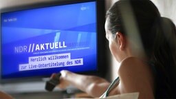 Frau sitzt mit Fernbedienung auf dem Sofa und schaut TV. © Photo_Ma/Fotolia.com Foto: Photo_Ma