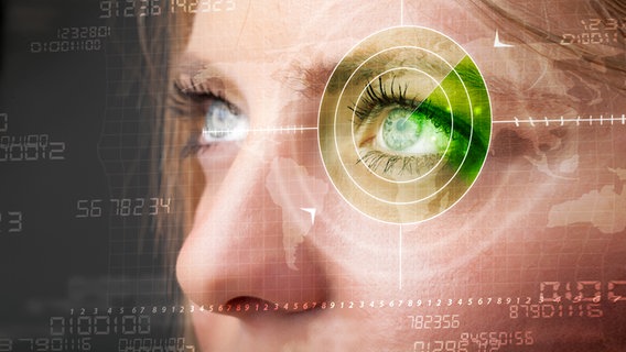 Close-Up eines Frauengesichts mit optischen Linien und Messpunkten © Fotolia Foto: ra2 studio