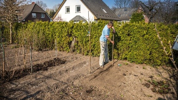 Peter Rasch bereitet ein Beet vor. © NDR 