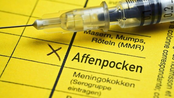 Impfausweis mit dem Schriftzug Affenpocken und eine Impfspritze (Fotomontage). © Imago Foto: Christian Ohde