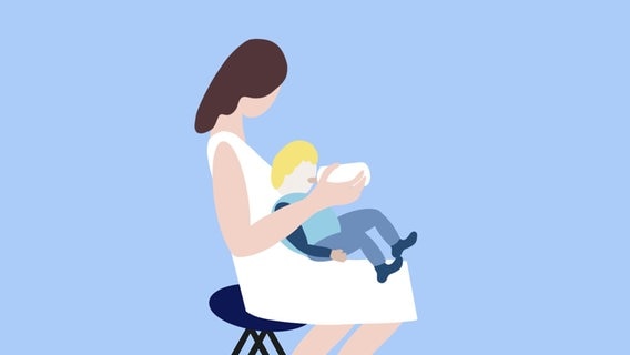 Illustration von einer Mutter, die ihrem Baby die Flasche gibt. © NDR / Rosanna Staus Foto: Rosanna Staus