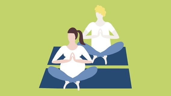 Illustration einer Schwangeren und ihres Partners in meditativer Haltung © NDR / Rosanna Staus Foto: Rosanna Staus
