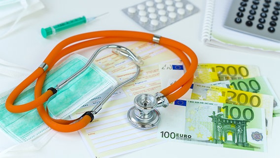 Medizin, Euro-Geldscheine und Taschenrechner auf einem Tisch © Fotolia Foto: Tatjana Balzer