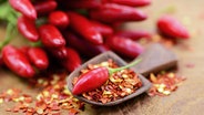 Chilischote und Chiliflocken auf einer Holzschaufel. © fotolia Foto: photocrew
