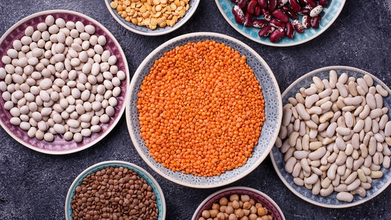 Lentils, beans and other legumes in small bowls.  © Colorbox Photo: Yuliya Furman