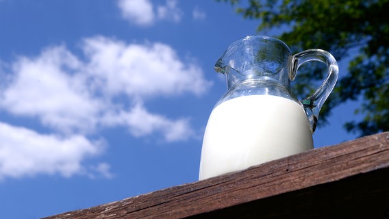 Eine Glaskanne mit Milch steht auf einer Mauer. © Colourbox Foto: Kaca