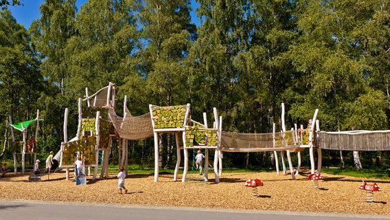 Kinder auf dem Waldspielplatz im Norderstedter Stadtpark. © Stadtpark Norderstedt / Arne Vollstedt 