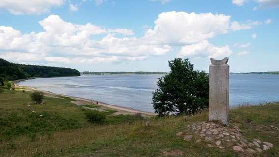 Ein Gedenkstein "Stülper Huk" am Hirtenberg im Naturschutzgebiet Dummersdorfer Ufer. © NDR Foto: Anja Deuble
