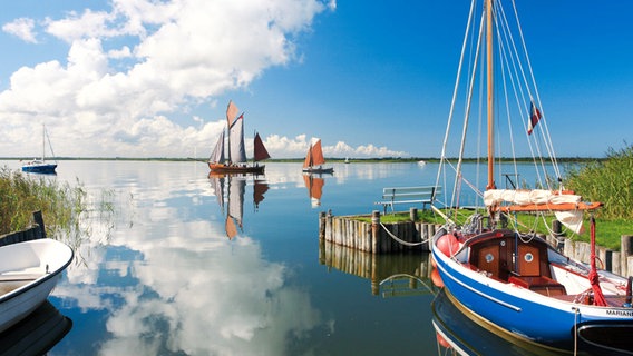 Schiffe im Wustrower Hafen am Saaler Bodden. © TMV/Grundner 