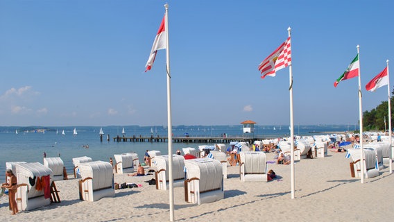 Strandkörbe und wehende Flaggen auf einem Strand © NDR Foto: Janine Kühl